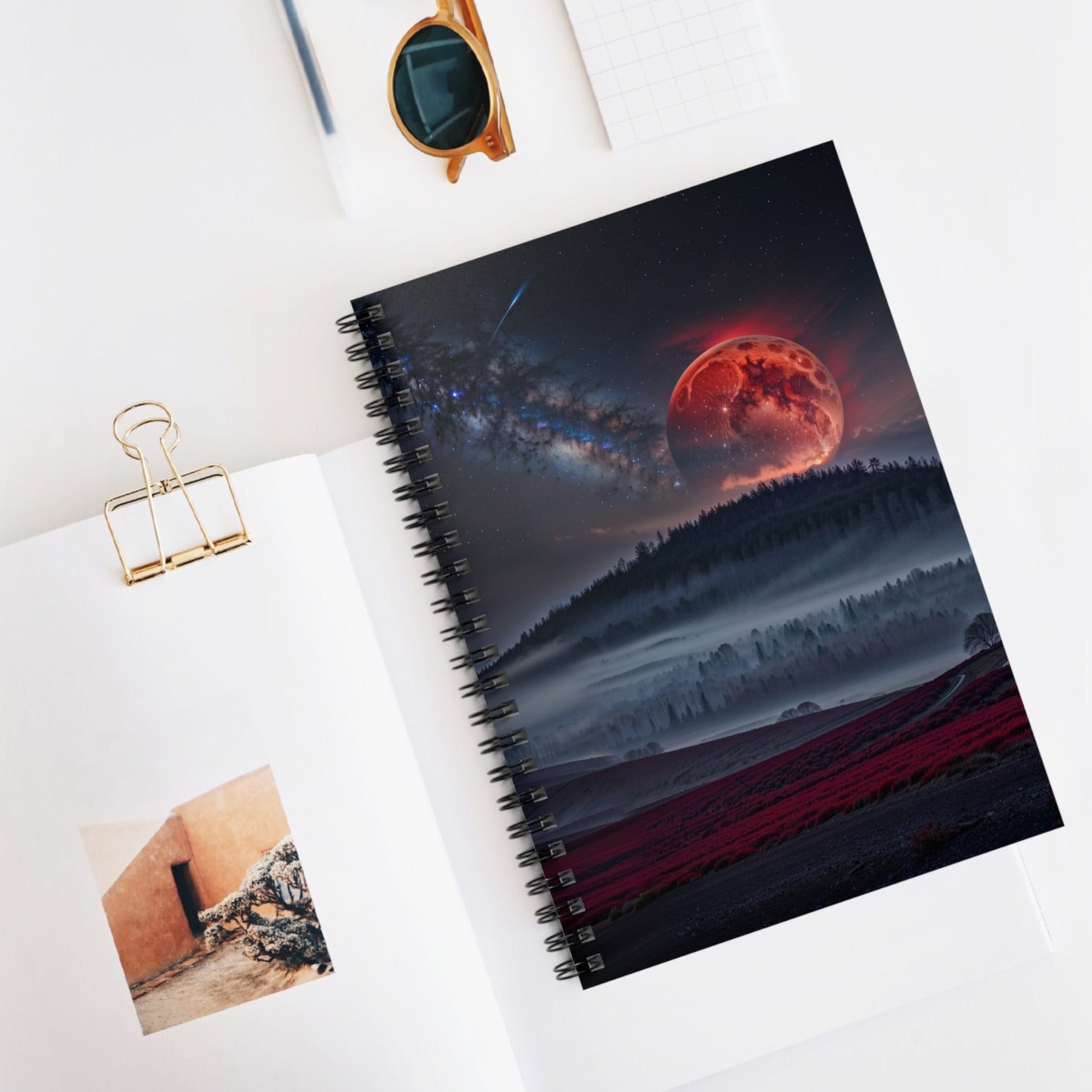 Lunar Night Spiral DayBook - Dreamy Night Sky, Astronomical Art, Student Journal, Lunar Landscape, Cosmic Creativity