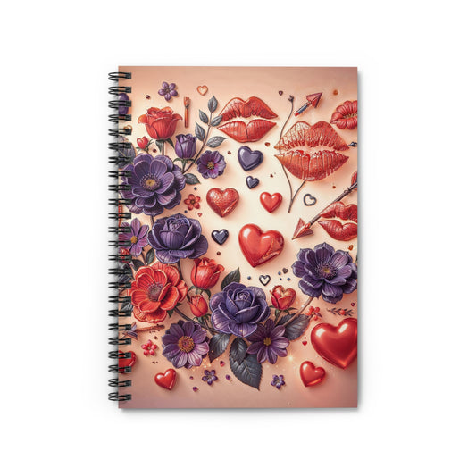 Valentine Floral & Lip Print Spiral Notebook